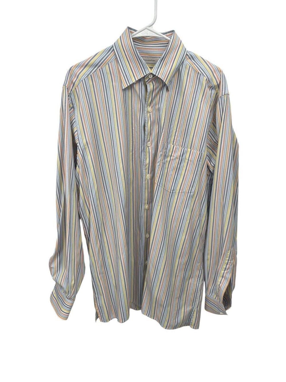 Ermenegildo Zegna Button Front Shirt Yellow Blue Orange Striped Untuck Large